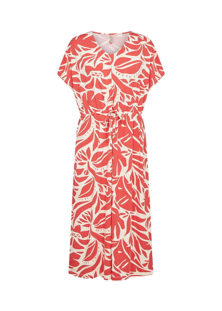 Kleid Damen Kordelzug Taillie Blätterdruck