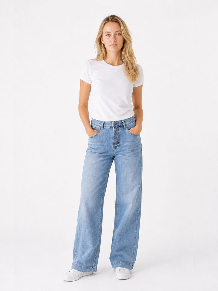 Jeans Damen Wideleg Knopfleiste