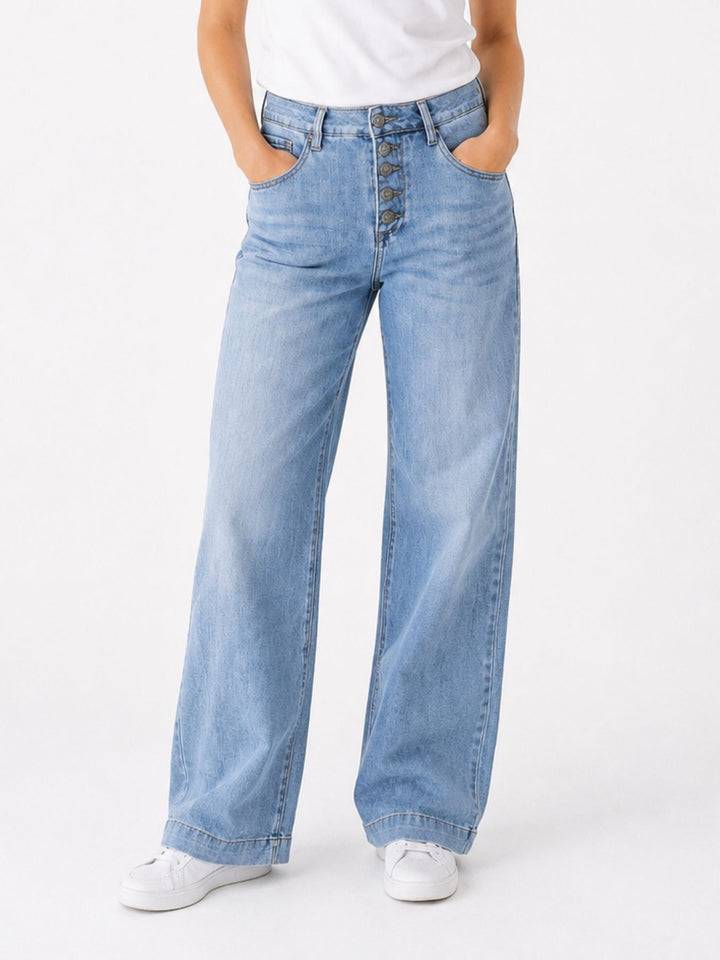 Jeans Damen Wideleg Knopfleiste