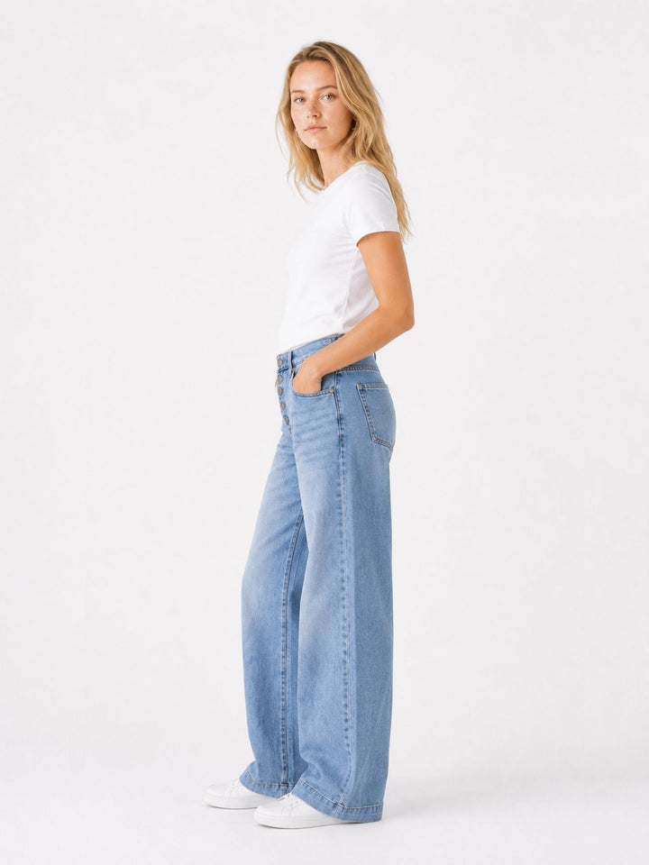Jeans Damen Wideleg Knopfleiste