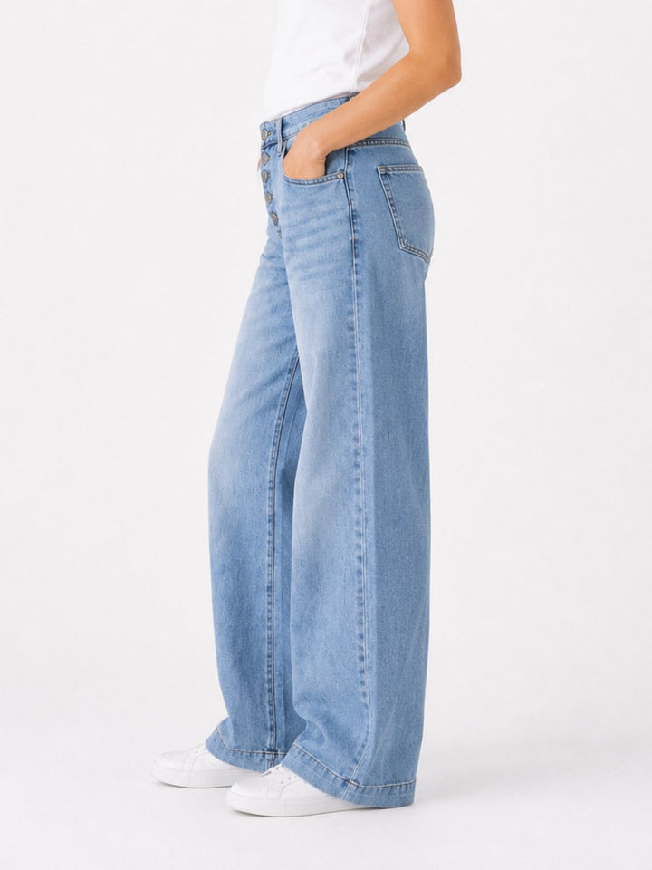 Jeans Damen Wideleg Knopfleiste