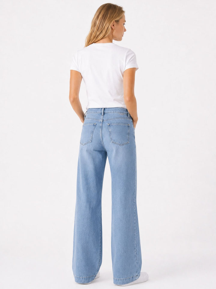 Jeans Damen Wideleg Knopfleiste