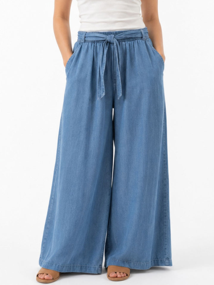 Culotte Damen Jeans Gummizug Gürtel