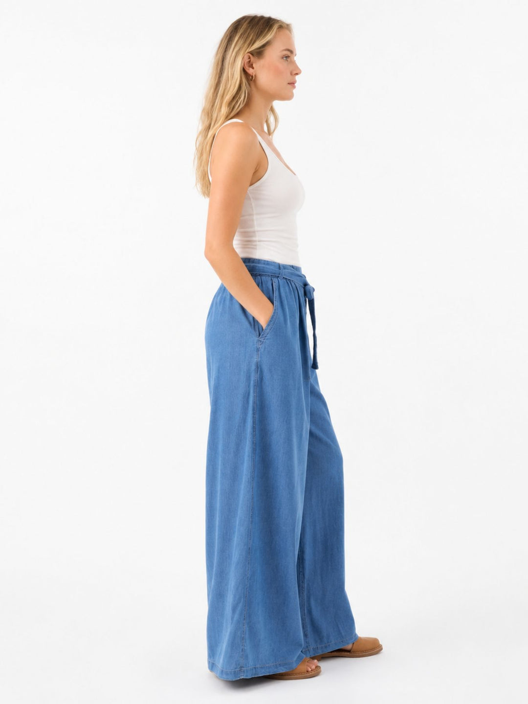 Culotte Damen Jeans Gummizug Gürtel