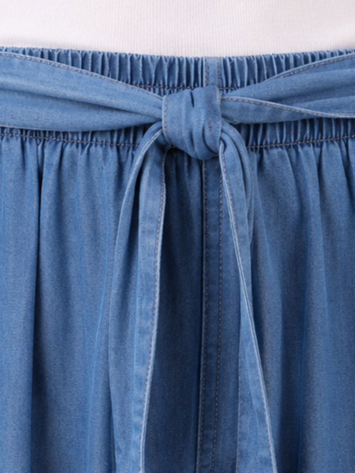 Culotte Damen Jeans Gummizug Gürtel