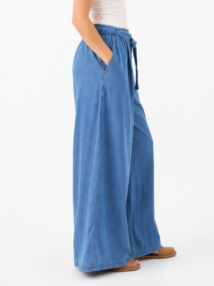 Culotte Damen Jeans Gummizug Gürtel