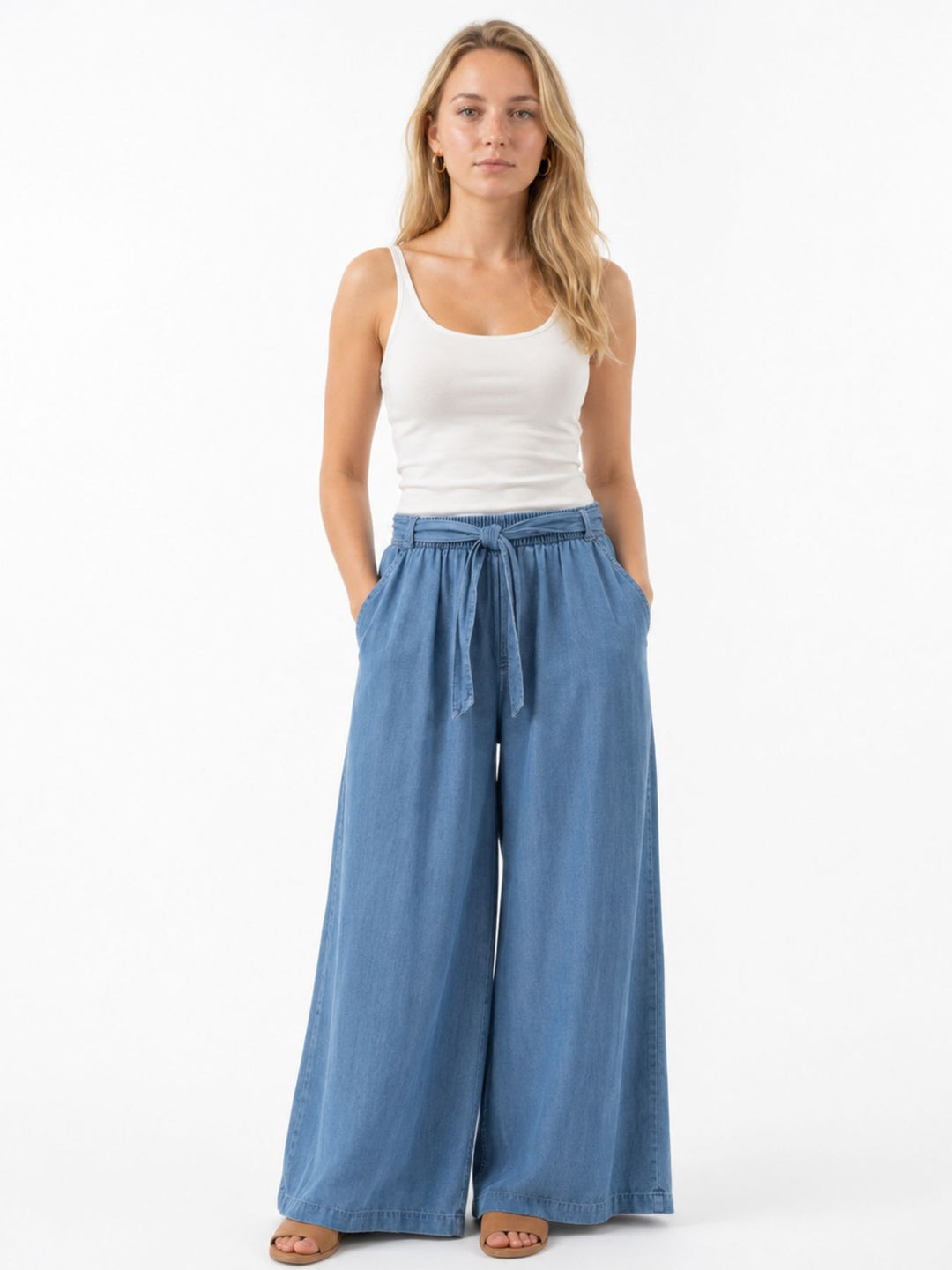 Culotte Damen Jeans Gummizug Gürtel
