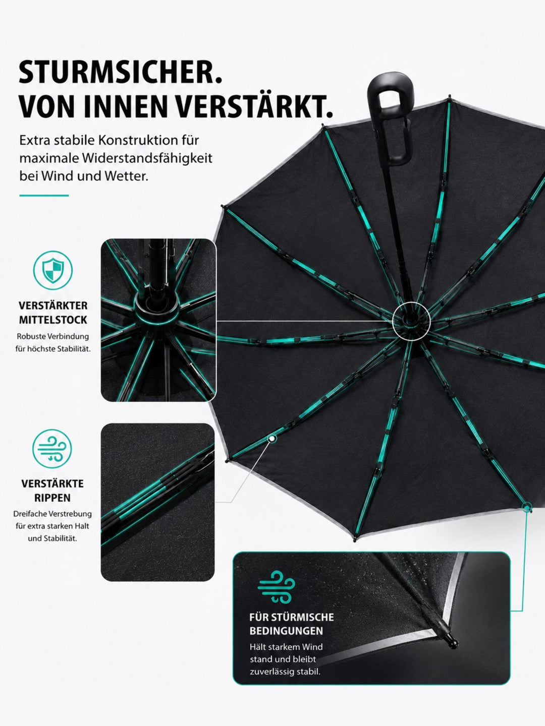 Reflektierender Sturmschirm mit Automatik & ergonomischem Hängegriff