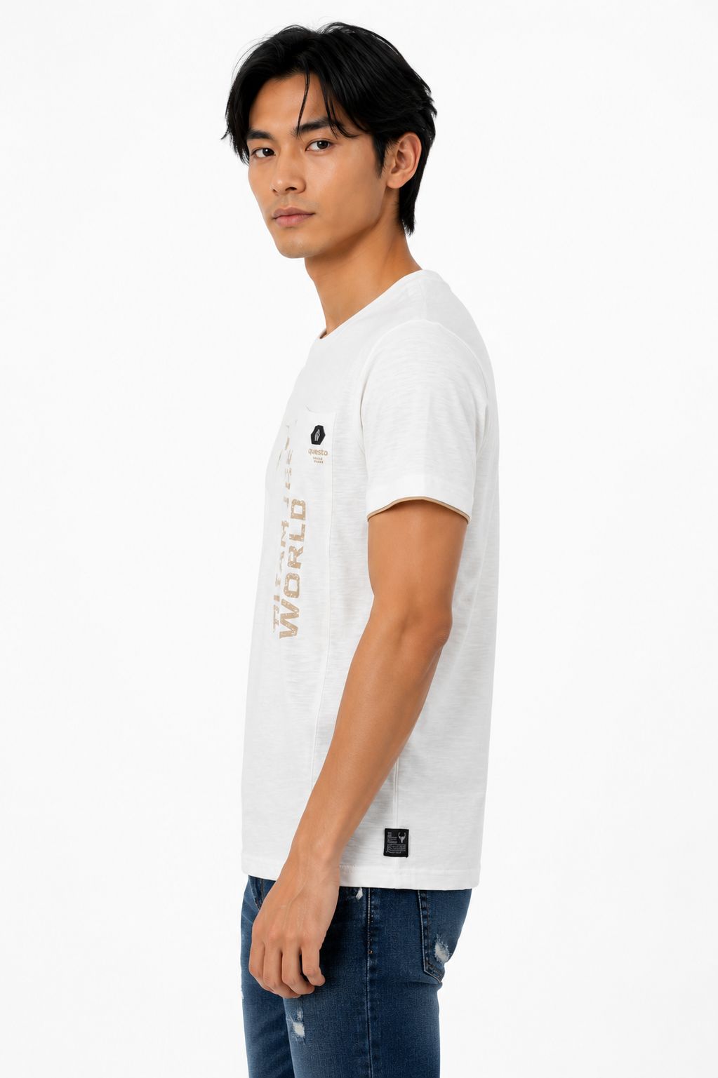 T-Shirt Herren vertikale Teilungsnaht Lettering-Print