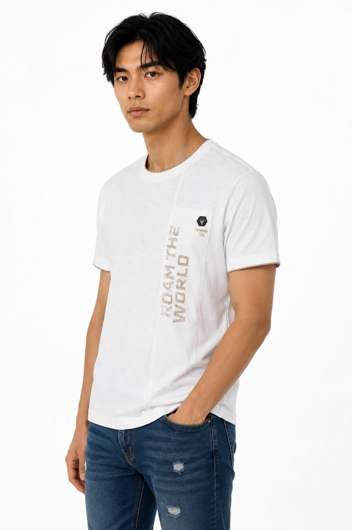T-Shirt Herren vertikale Teilungsnaht Lettering-Print
