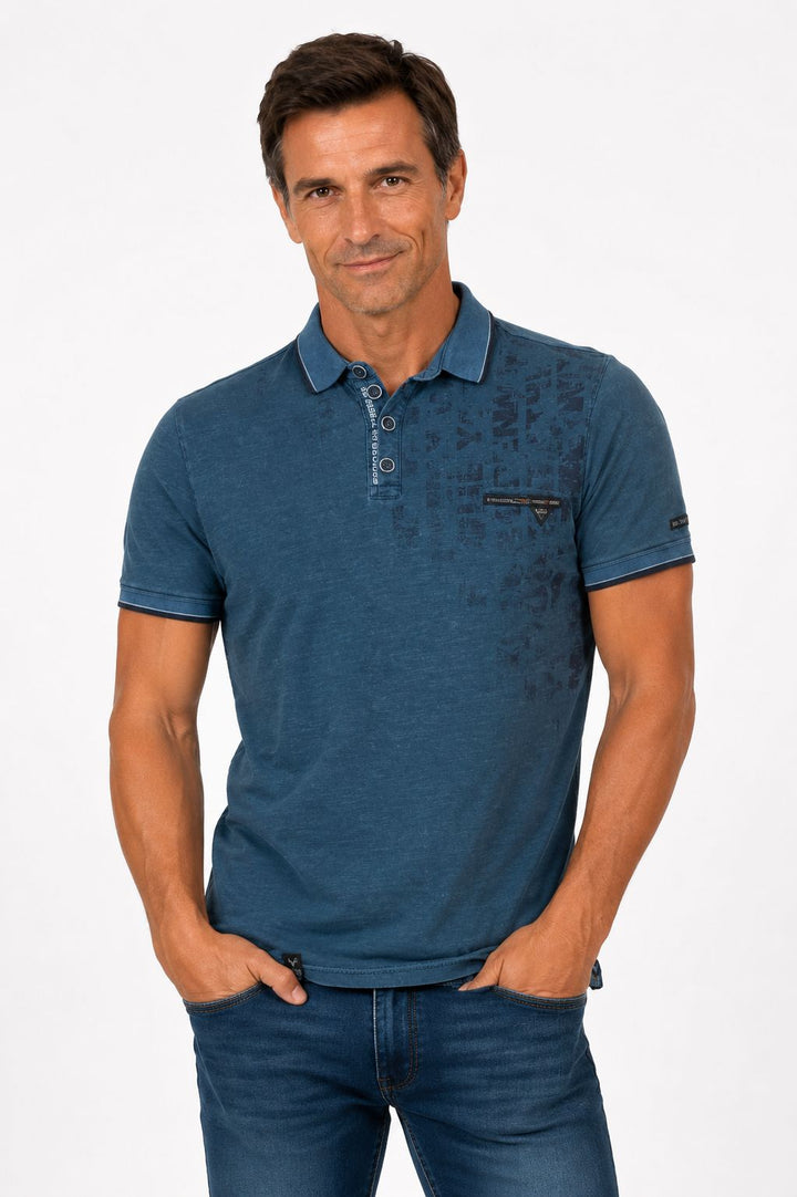 Poloshirt Herren Used-Look Lettering-Stickerei