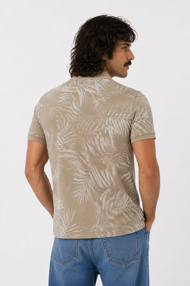 Piquée-Poloshirt Herren Palmenblatt Allover-Print