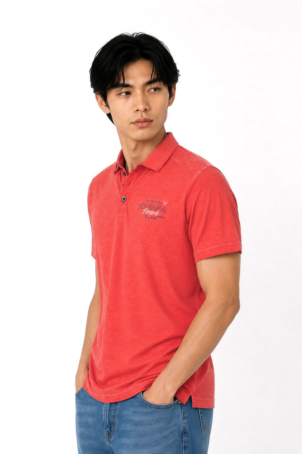 Poloshirt Herren dezente Streifen Brustprint