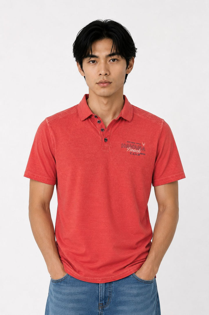 Poloshirt Herren dezente Streifen Brustprint