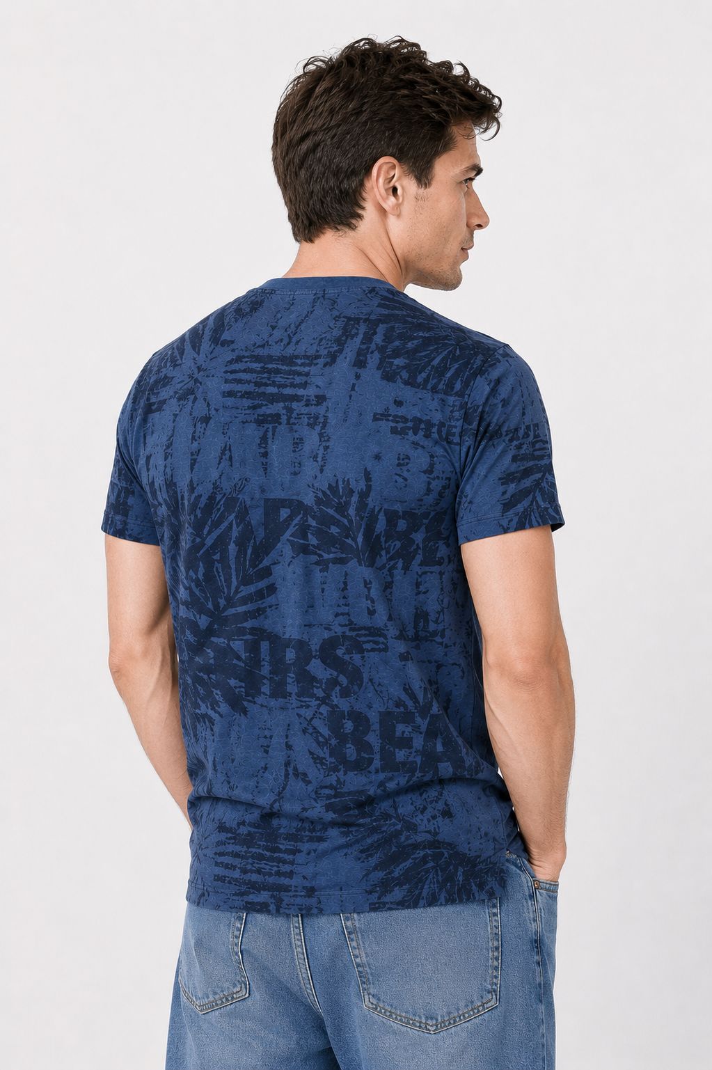 T-Shirt Herren tonaler Allover Print Palmen Blätter