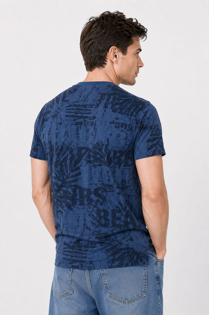 T-Shirt Herren tonaler Allover Print Palmen Blätter