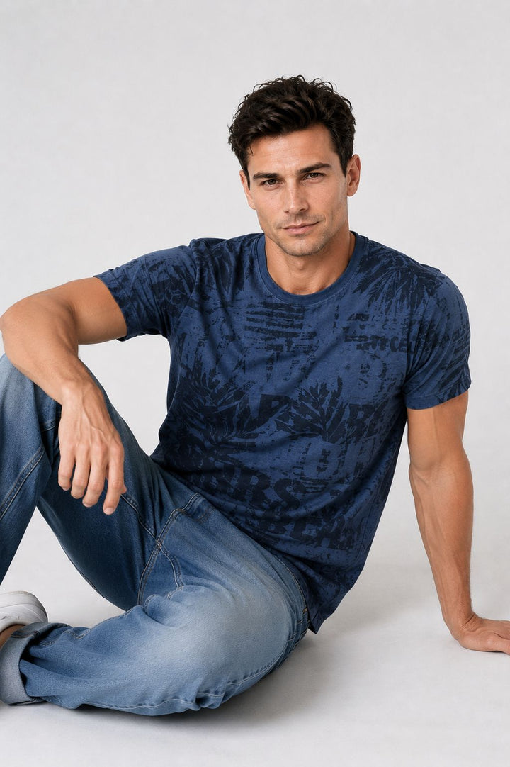 T-Shirt Herren tonaler Allover Print Palmen Blätter