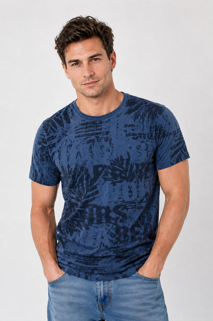 T-Shirt Herren tonaler Allover Print Palmen Blätter