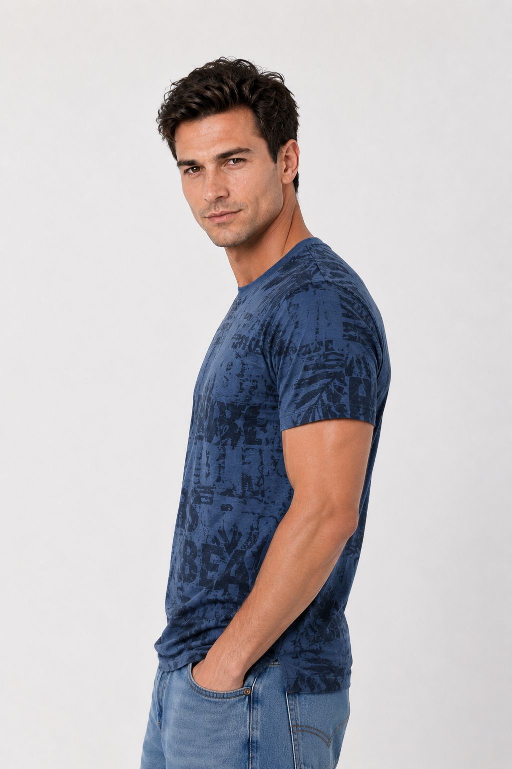 T-Shirt Herren tonaler Allover Print Palmen Blätter