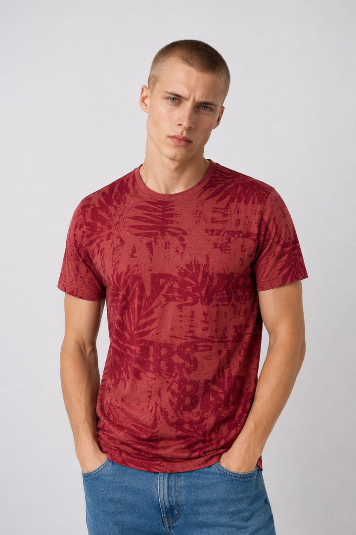 T-Shirt Herren tonaler Allover Print Palmen Blätter