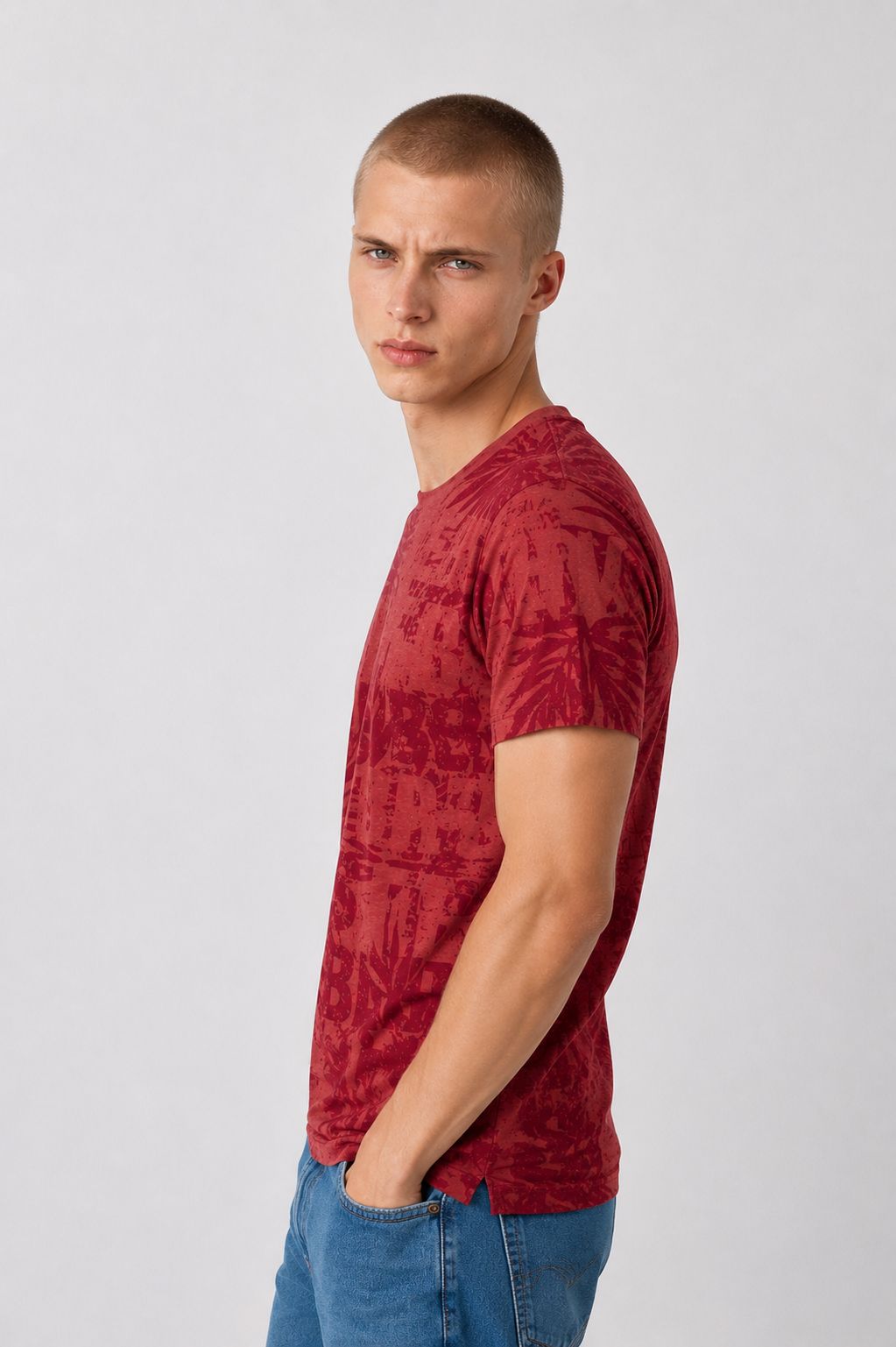 T-Shirt Herren tonaler Allover Print Palmen Blätter