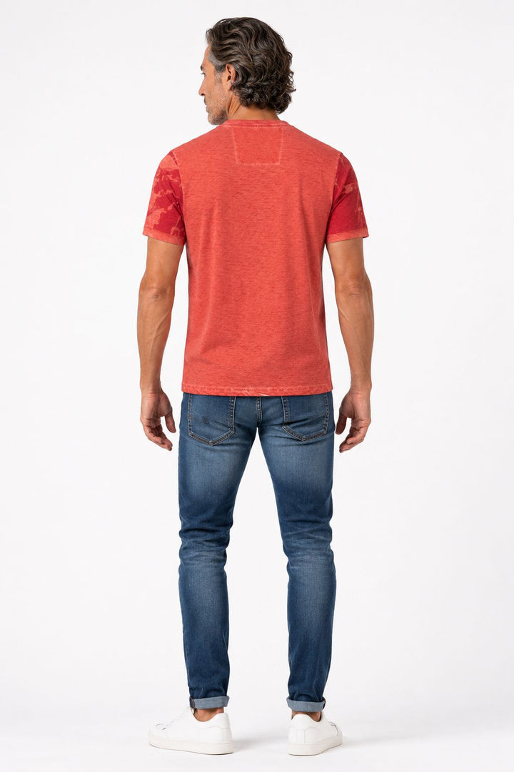 T-Shirt Herren Henley-Kragen abstrakter Palmendruck