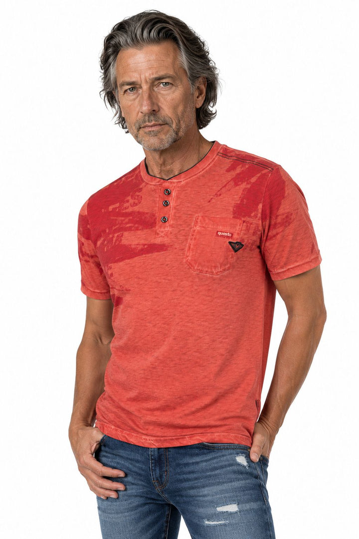 T-Shirt Herren Henley-Kragen abstrakter Palmendruck