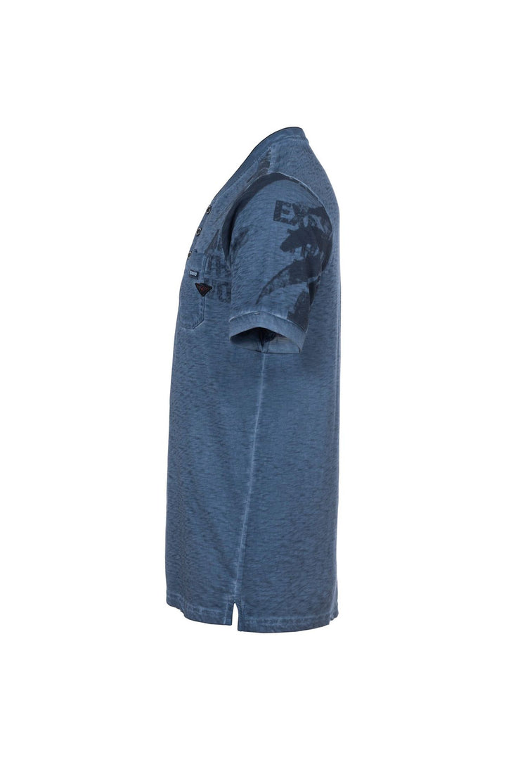 T-Shirt Herren Henley-Kragen abstrakter Palmendruck
