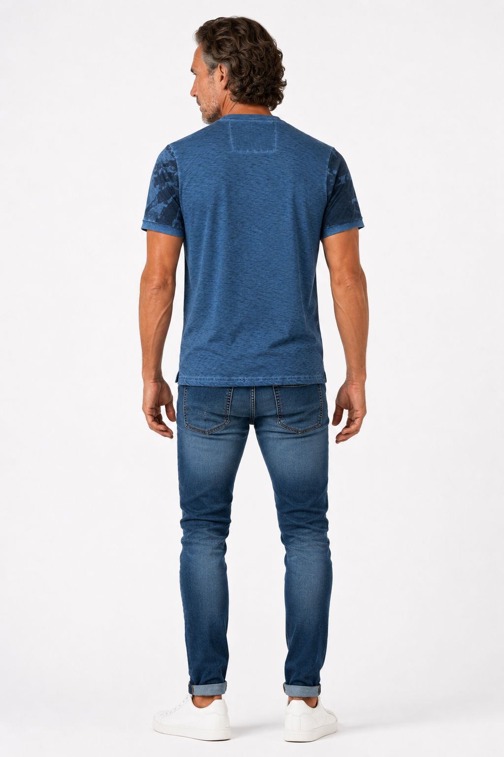 T-Shirt Herren Henley-Kragen abstrakter Palmendruck