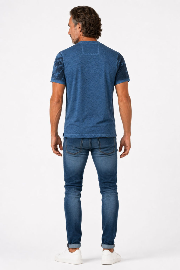 T-Shirt Herren Henley-Kragen abstrakter Palmendruck
