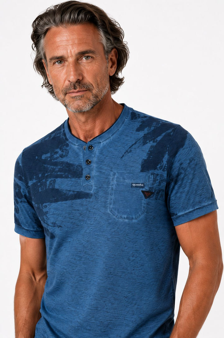 T-Shirt Herren Henley-Kragen abstrakter Palmendruck