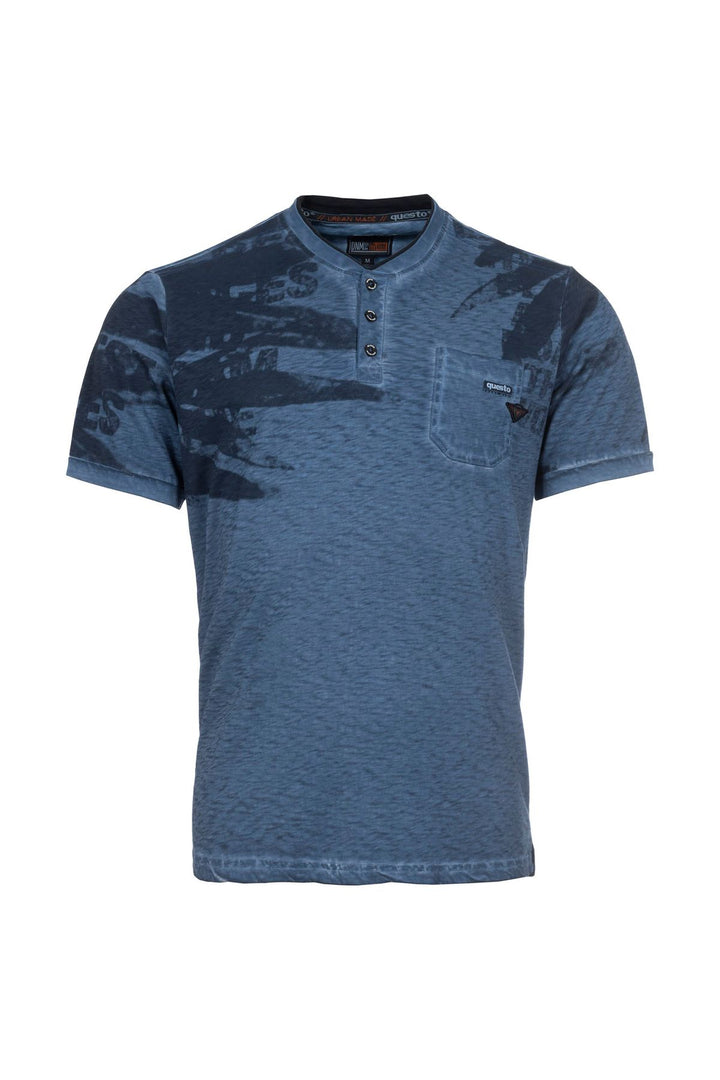T-Shirt Herren Henley-Kragen abstrakter Palmendruck