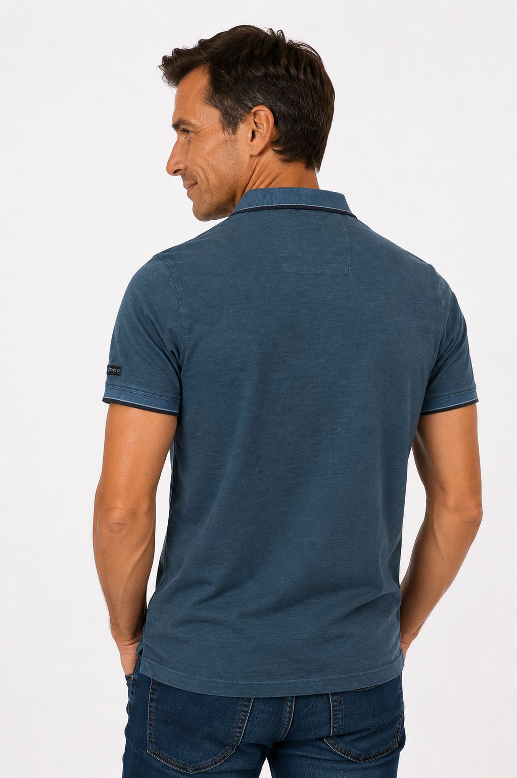 Poloshirt Herren Used-Look Lettering-Stickerei