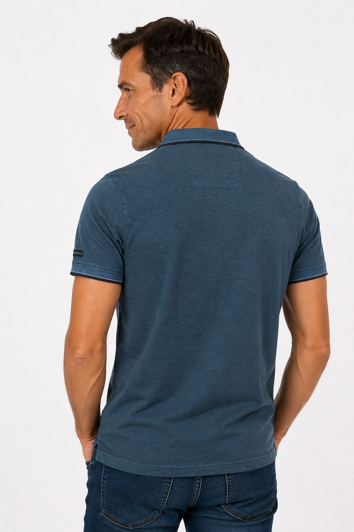 Poloshirt Herren Used-Look Lettering-Stickerei