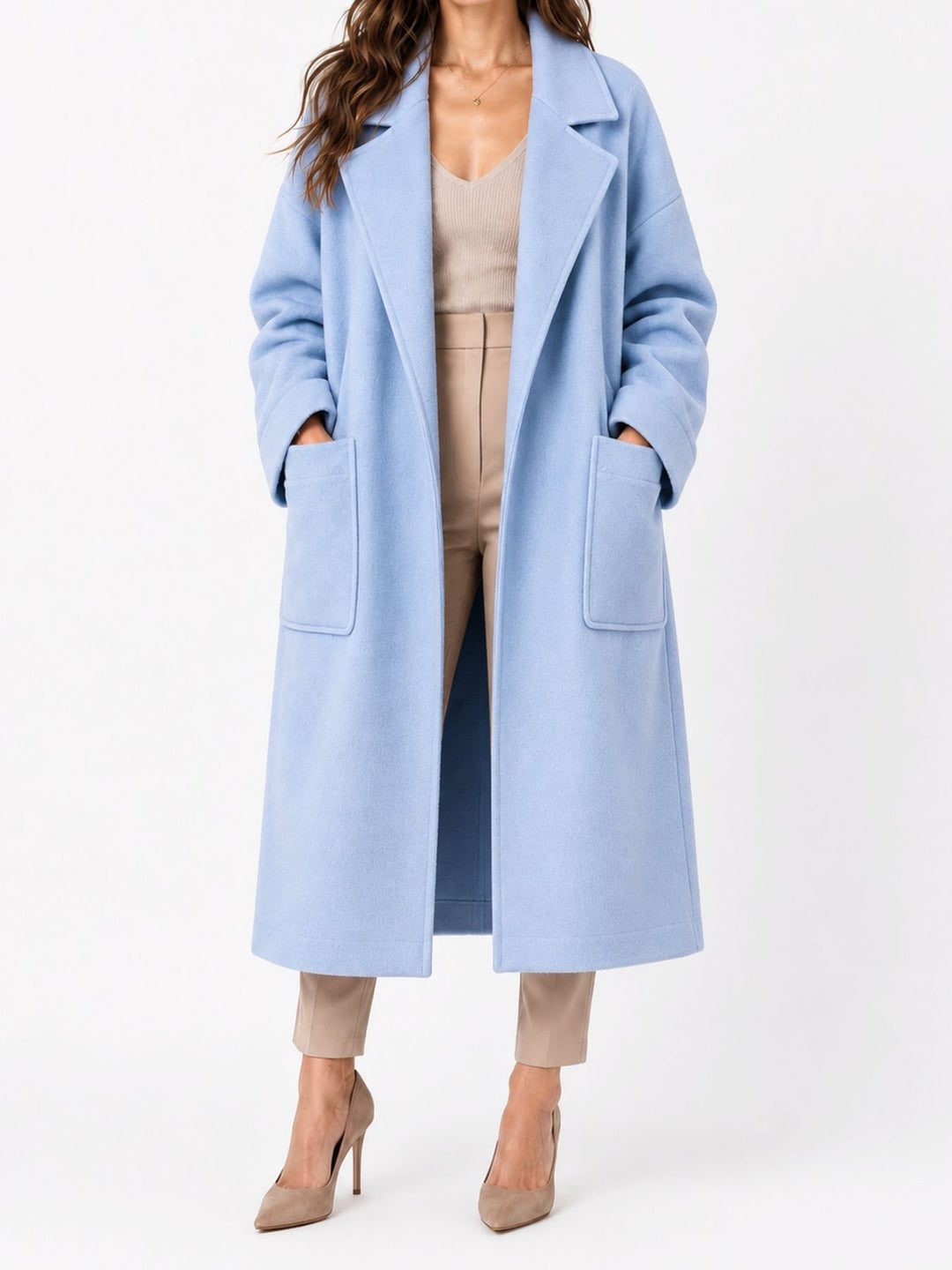 Elegance Kimono Coat – Luxus-Wollmantel mit Kamelhaar