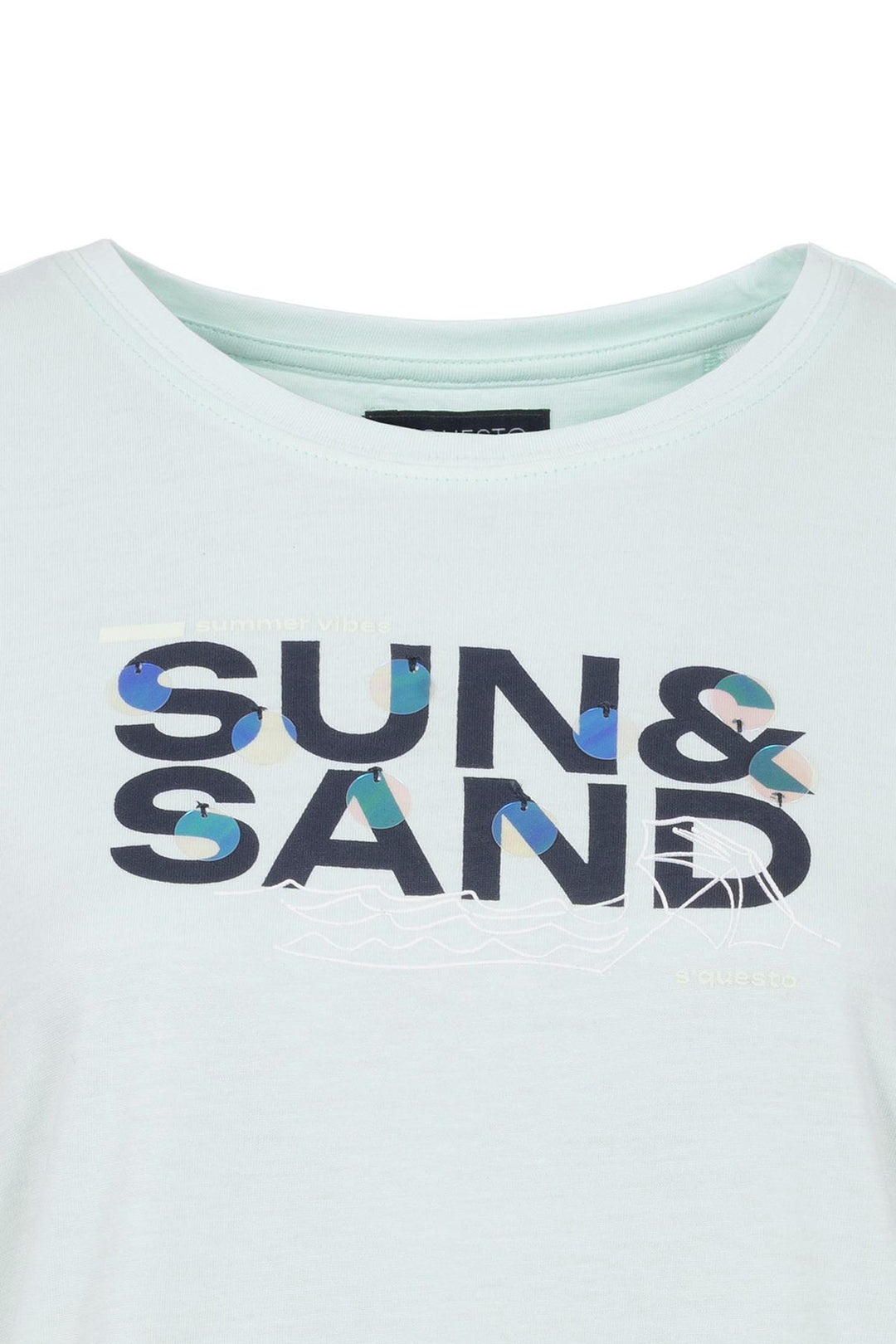 T-Shirt Damen Gummibund Frontdruck und Pailletten
