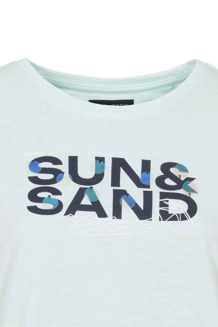 T-Shirt Damen Gummibund Frontdruck und Pailletten