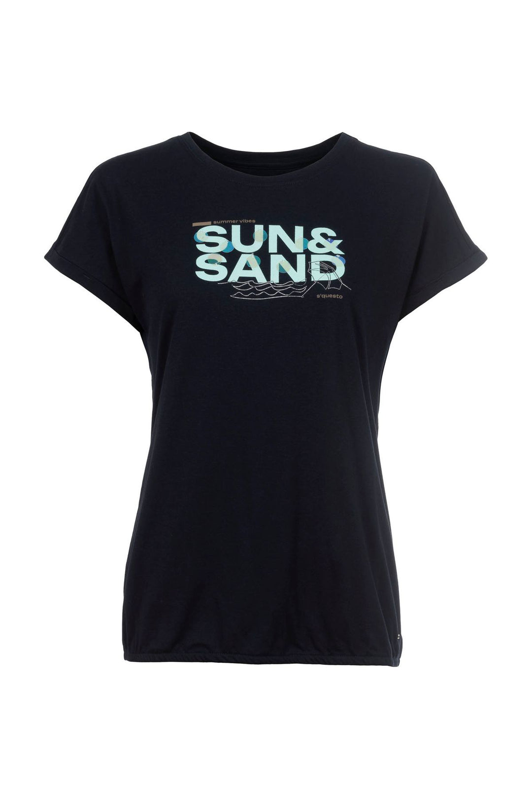 T-Shirt Damen Gummibund Frontdruck und Pailletten