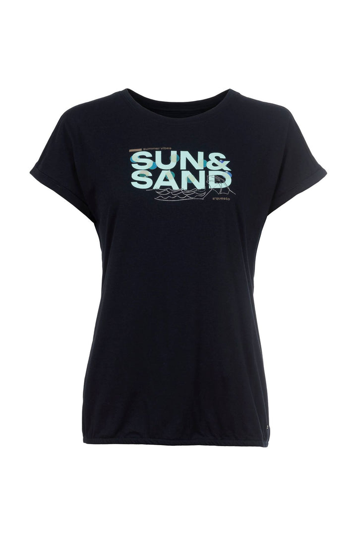 T-Shirt Damen Gummibund Frontdruck und Pailletten