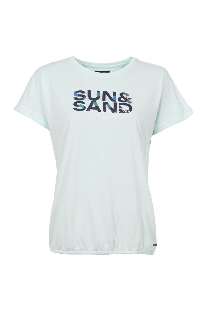 T-Shirt Damen Gummibund Frontdruck und Pailletten