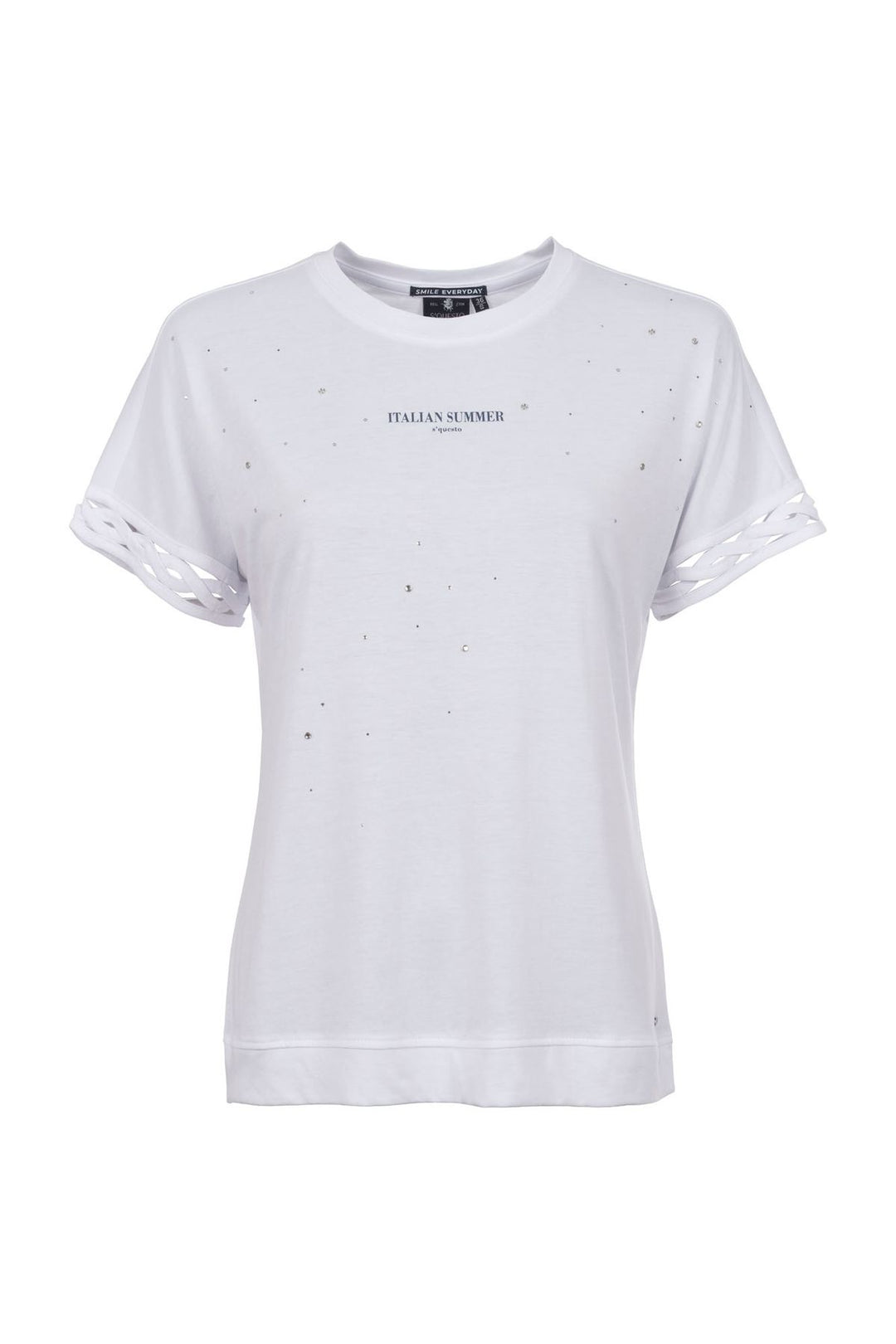 T-Shirt Damen Glitzersteine Flechtdetails Lettering-Print
