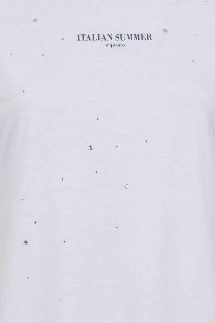 T-Shirt Damen Glitzersteine Flechtdetails Lettering-Print