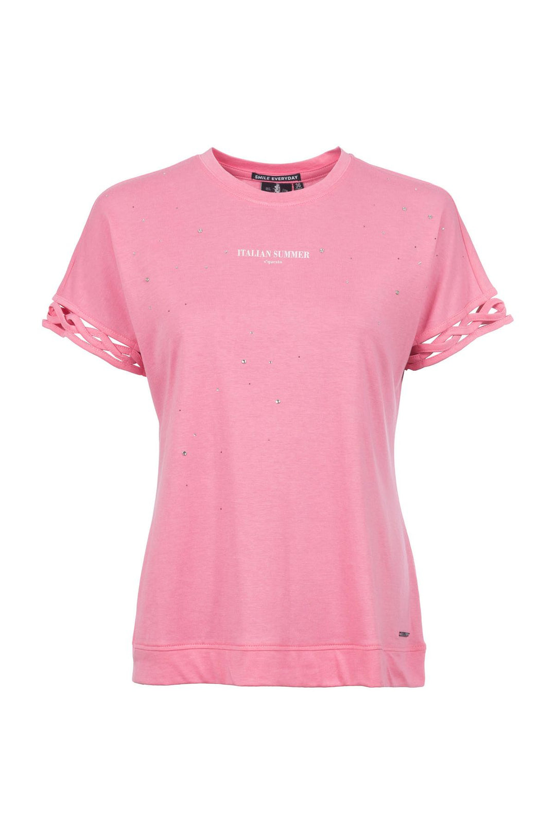 T-Shirt Damen Glitzersteine Flechtdetails Lettering-Print