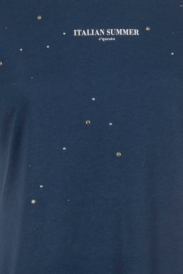 T-Shirt Damen Glitzersteine Flechtdetails Lettering-Print