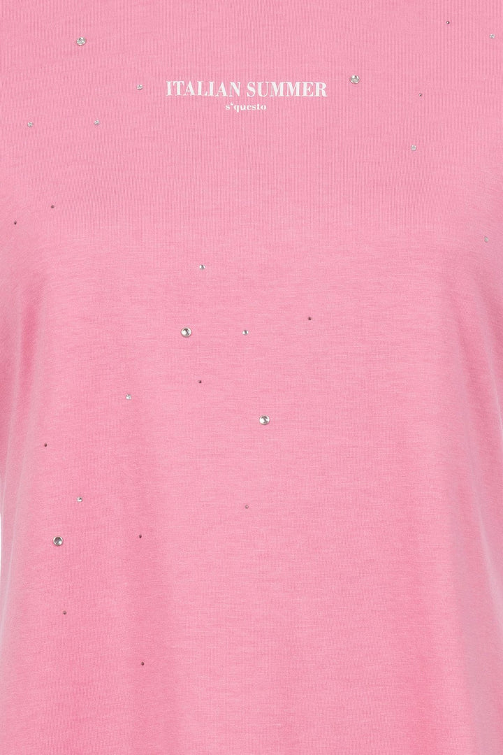 T-Shirt Damen Glitzersteine Flechtdetails Lettering-Print