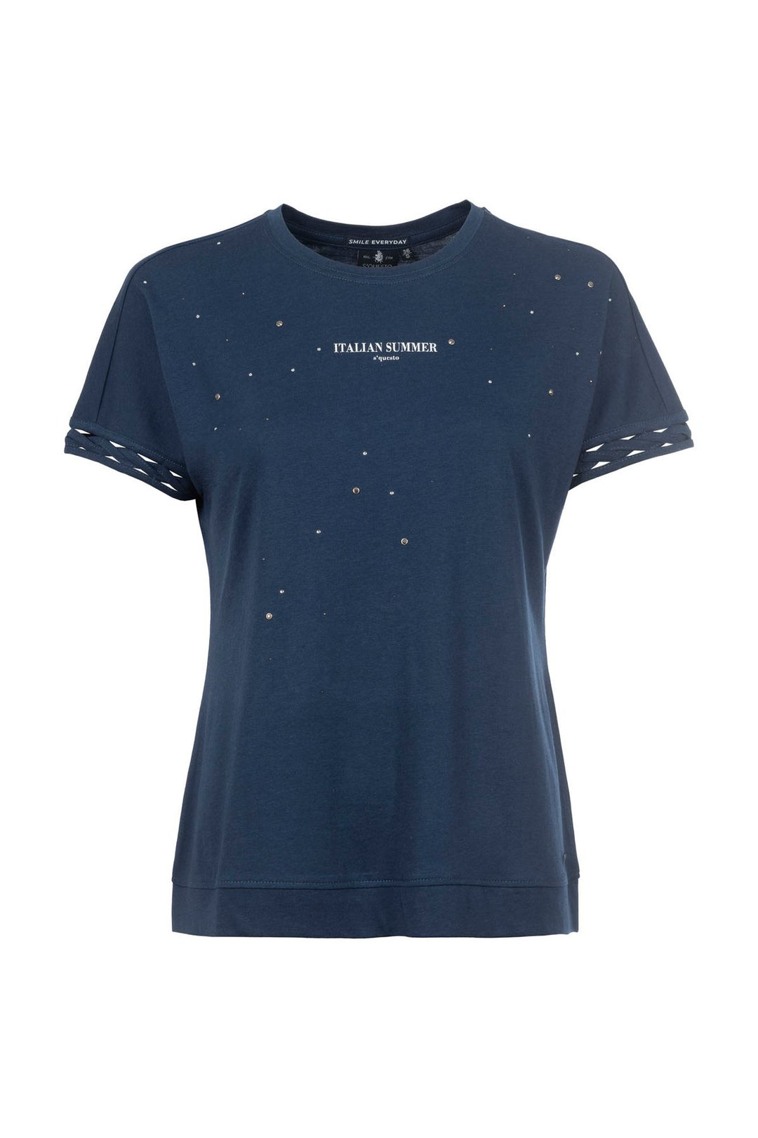 T-Shirt Damen Glitzersteine Flechtdetails Lettering-Print