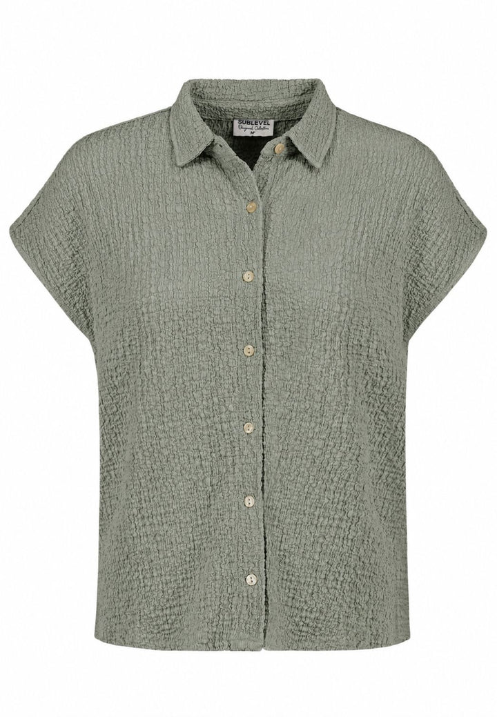 Bluse Damen Crinkle Knopfleiste