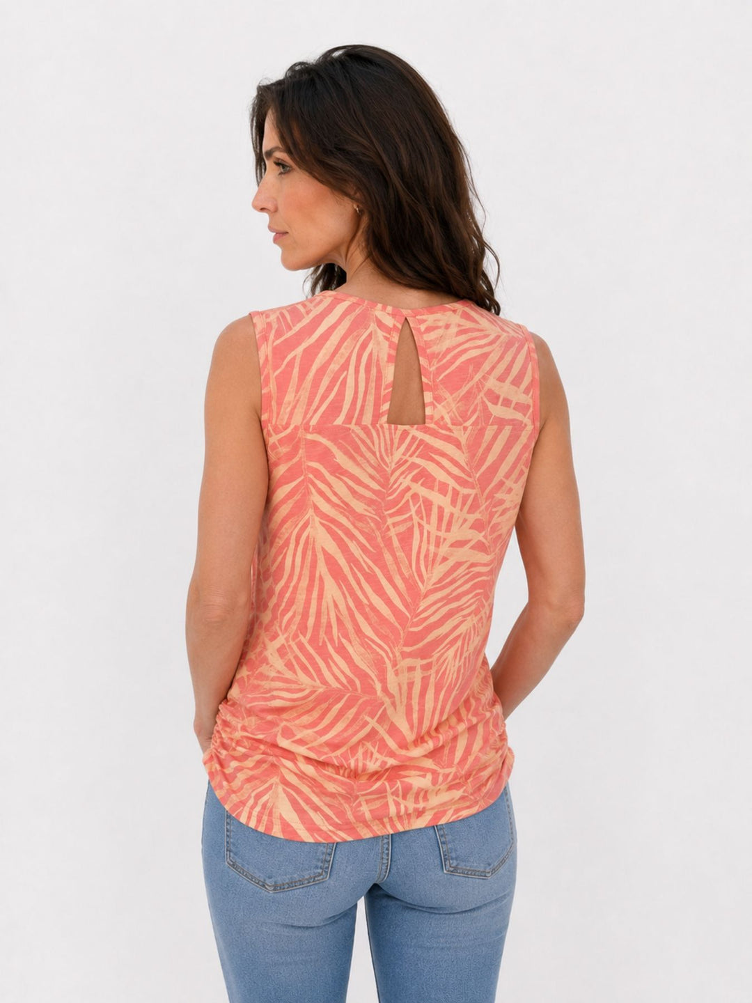 Top Damen Alloverprint Palmen Cut-Out am Rücken