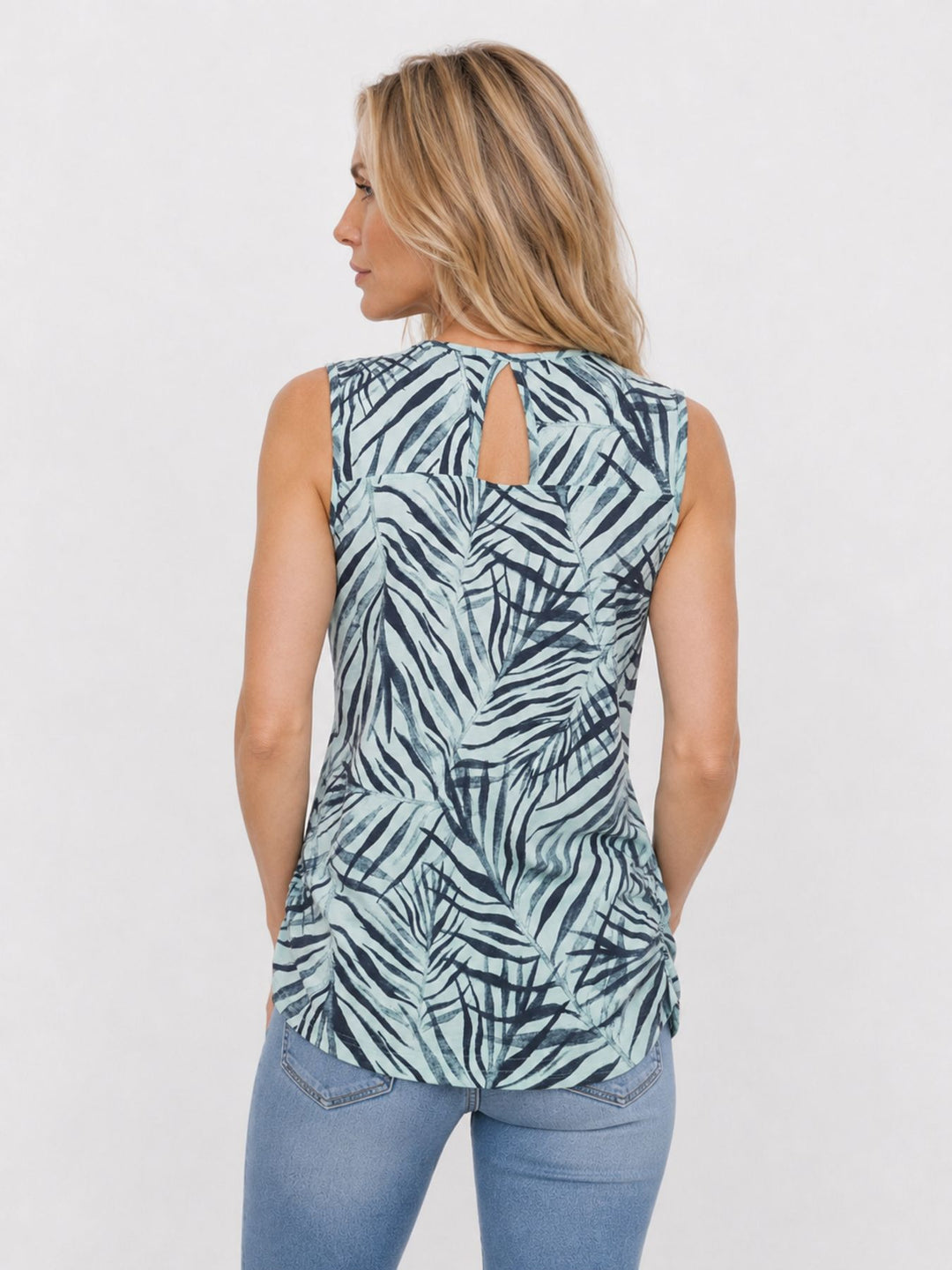 Top Damen Alloverprint Palmen Cut-Out am Rücken