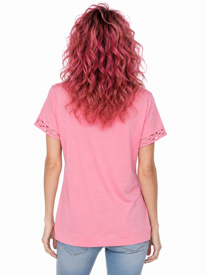 T-Shirt Damen Glitzersteine Flechtdetails Lettering-Print